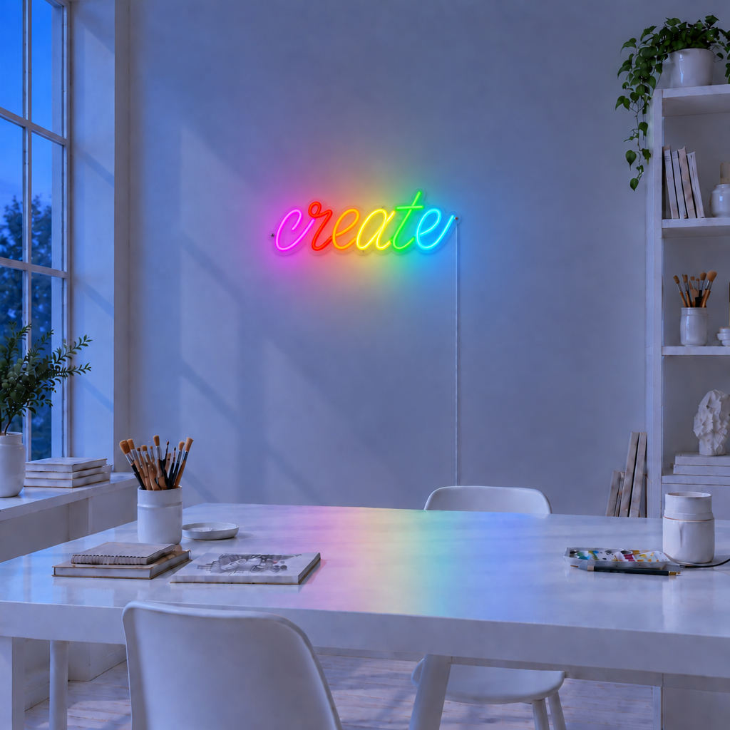 Create neon lettering retouched to remove white spots